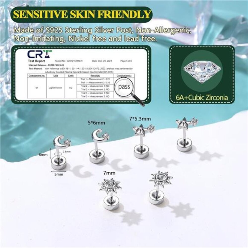 Flat Back Stud Earrings For Men, Hypoallergenic 1… - image 4